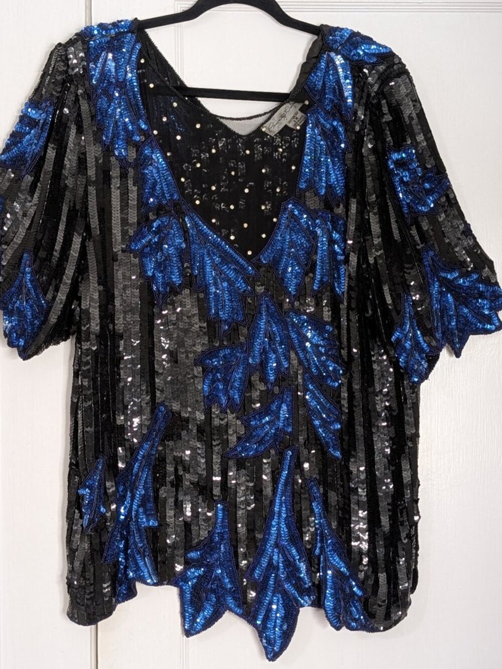 Private Additions 100% Silk Vintage Fully Sequined Beaded Women's Top Size 1X